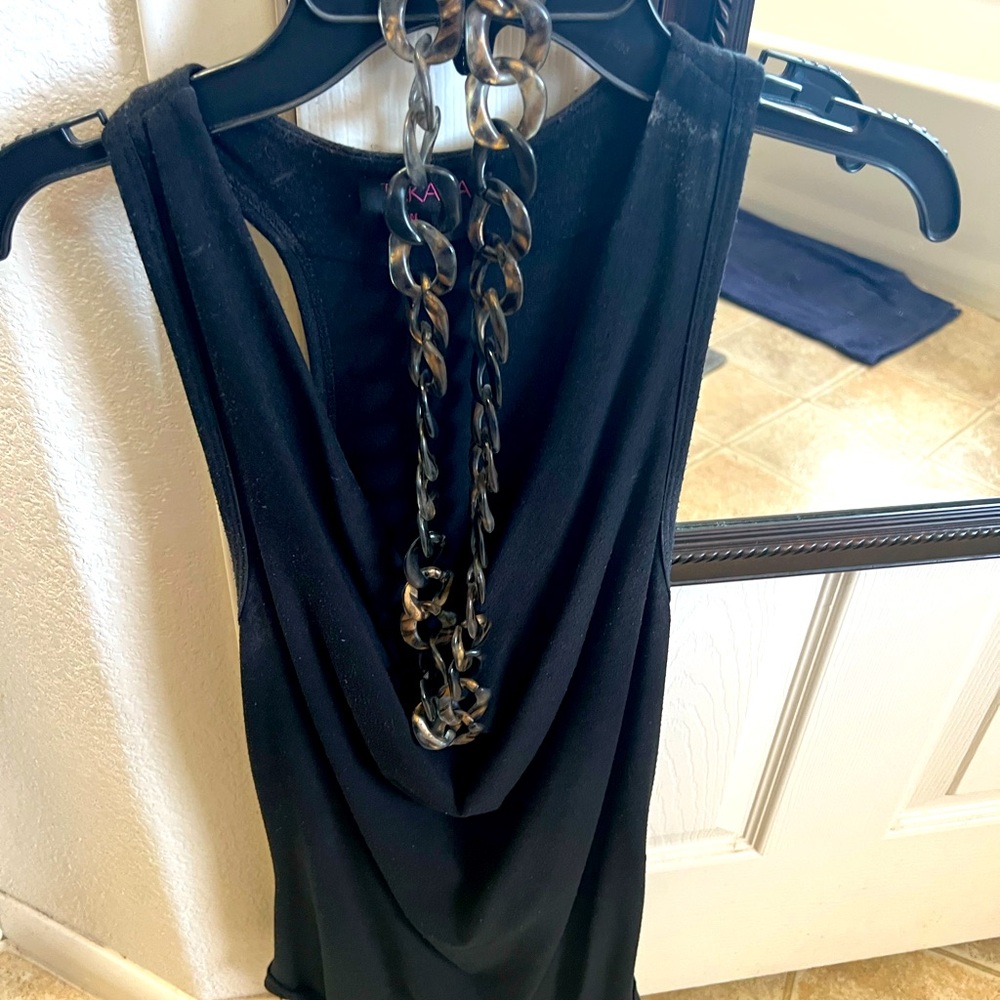 Black cowl neck sleeveless top with necklace. Size medium